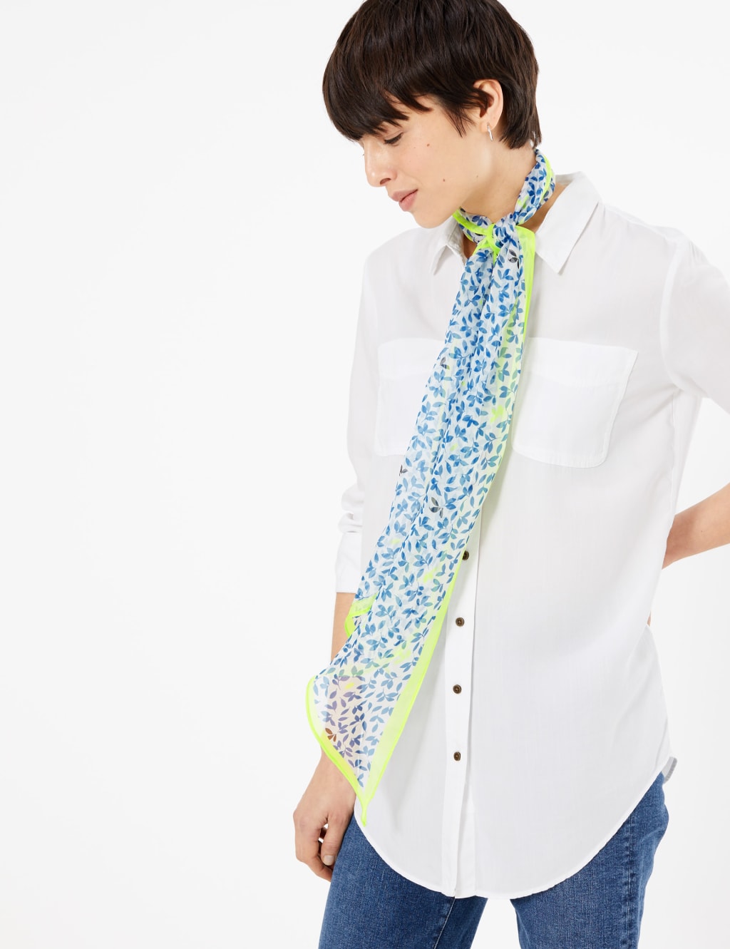 Pure Silk Leaf Print Scarf M S Collection M S