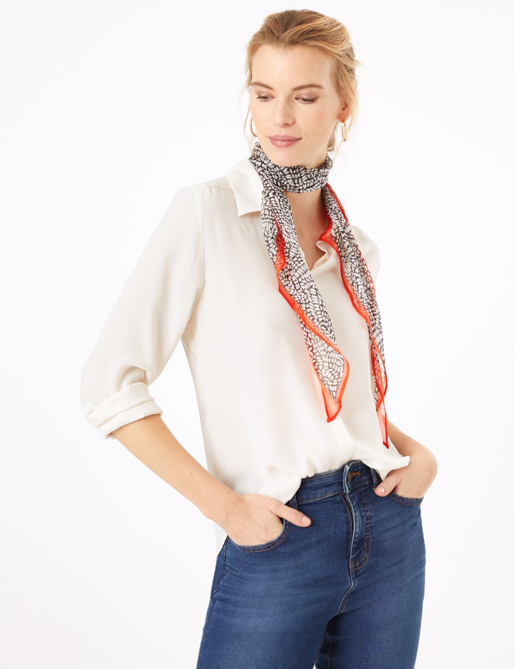 Pure Silk Printed Skinny Scarf M S Collection M S