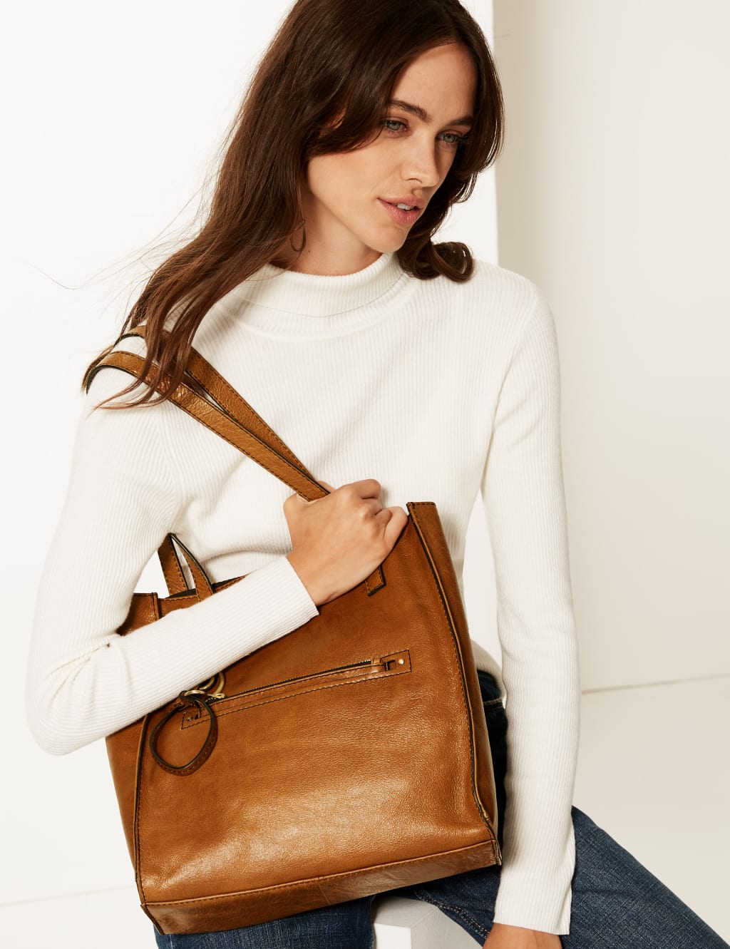 Marks and spencer tan leather bag cheap