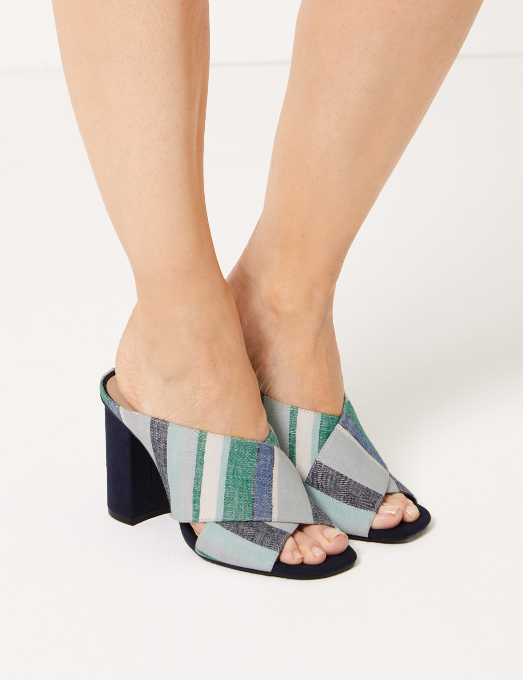 Striped Crossover Mule Sandals M S Collection M S