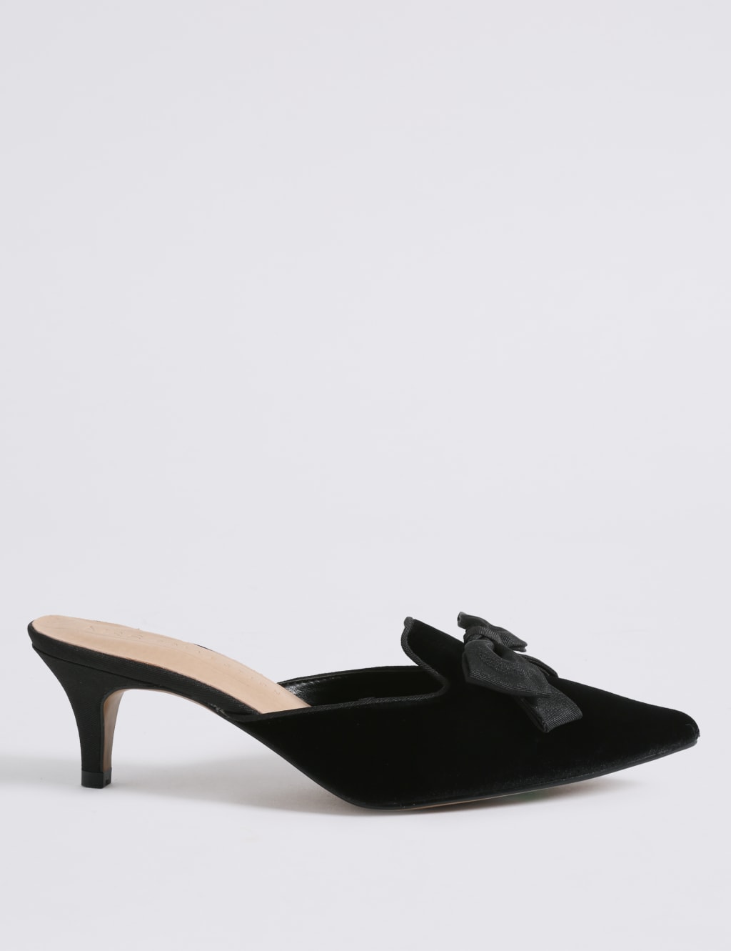 Kitten heel mules with bow top
