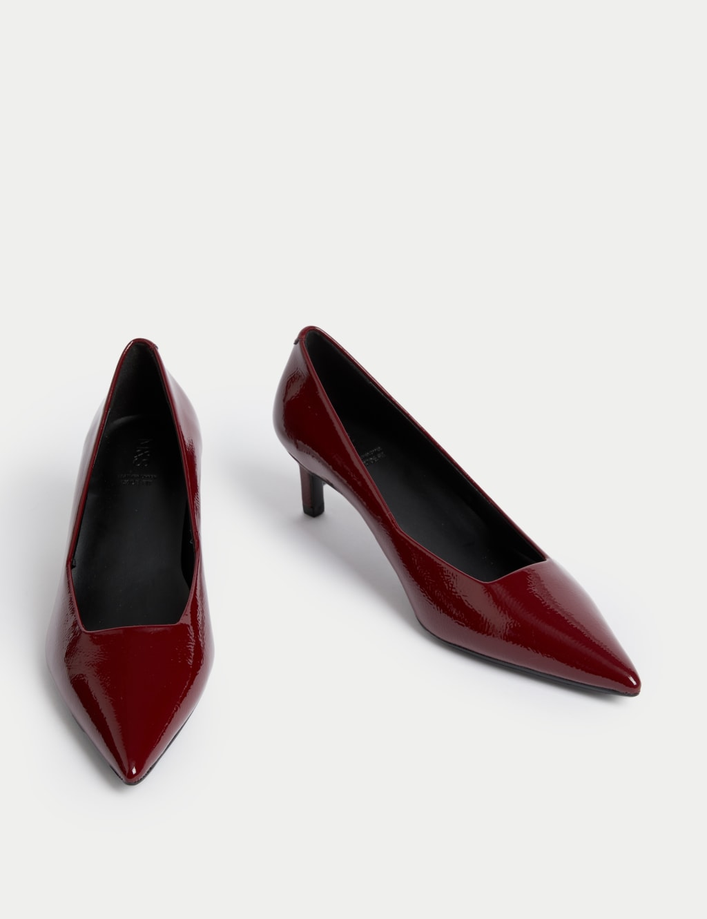 burgundy Wide Fit Leather Kitten Heel Court Shoes