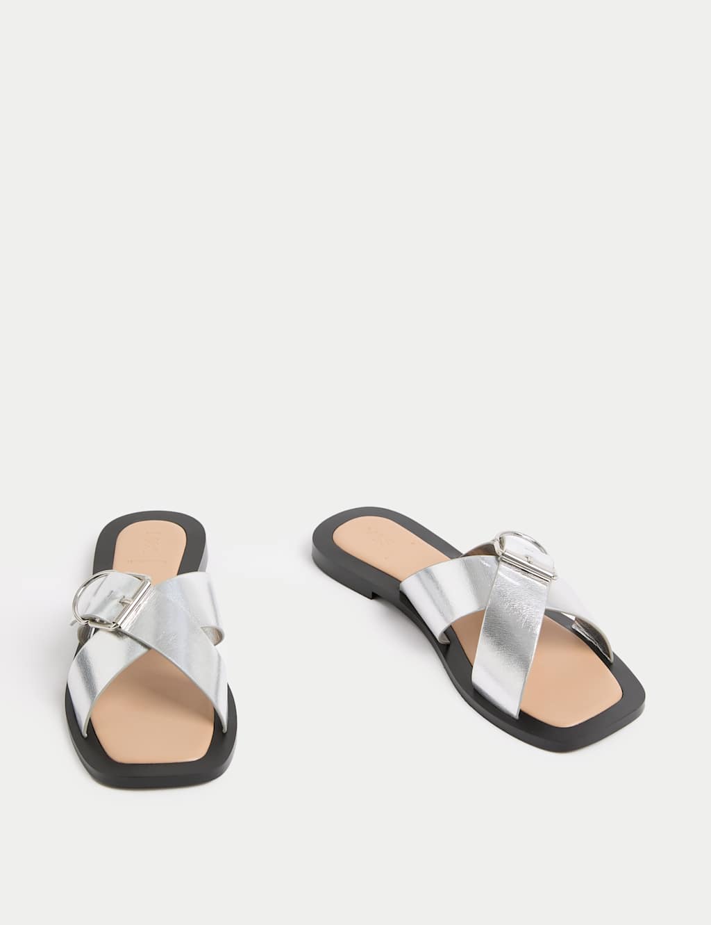 Leather Buckle Flat Square Toe Mules 2 of 3