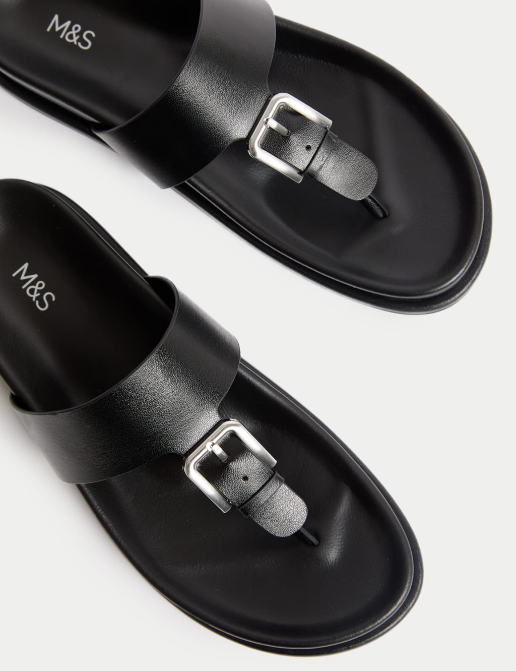 Leather Look Buckle Footbed Toe Thong Sandals 3 of 3