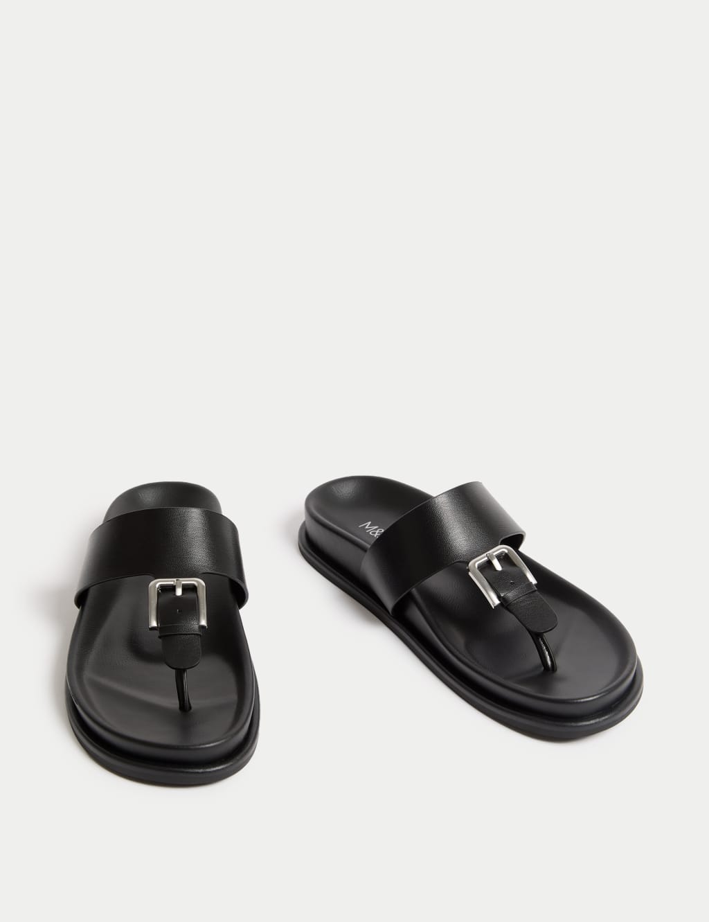 Leather Look Buckle Footbed Toe Thong Sandals 2 of 3