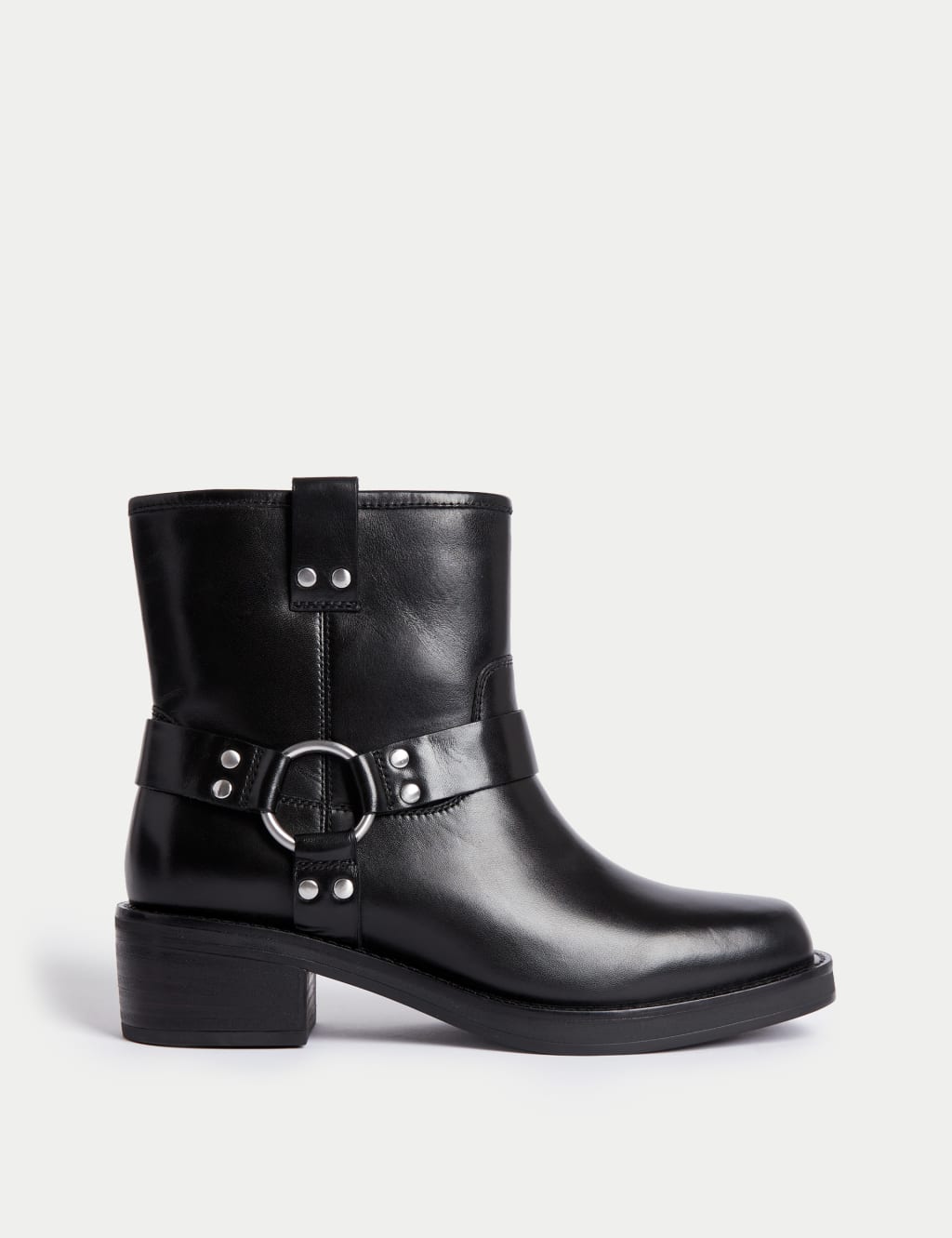 Leather Biker Block Heel Boots