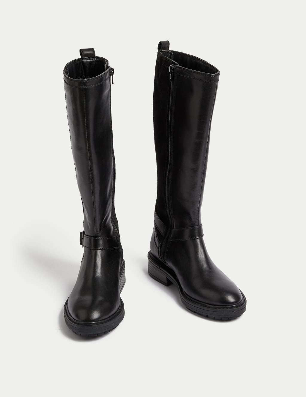 Wide Fit Leather Flat Buckle Riding Boots M S Collection M S