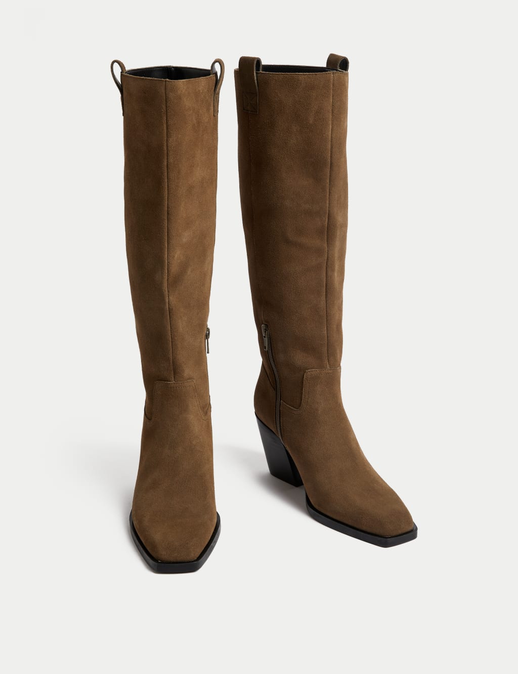 Block heel knee high boots suede best sale