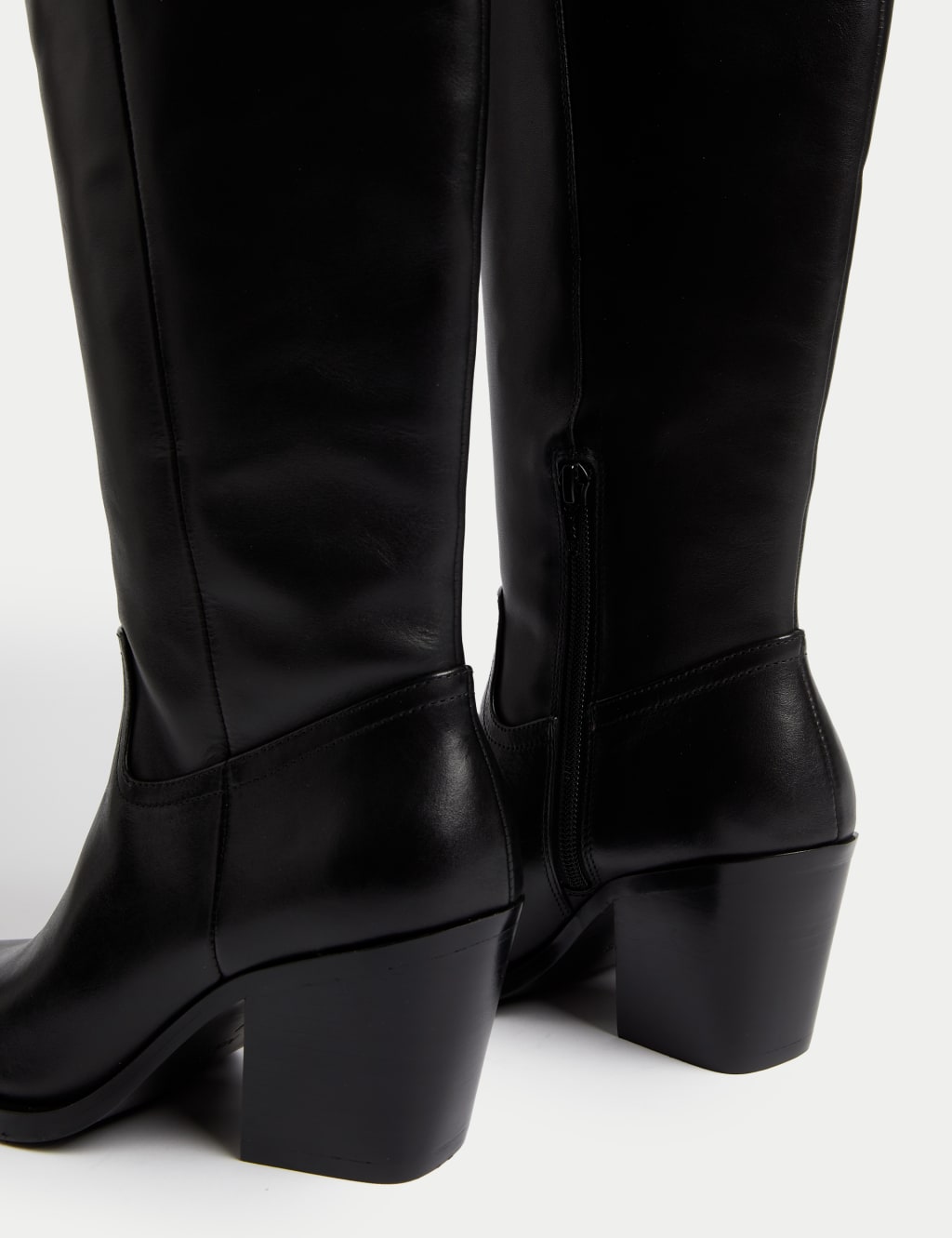 Leather Cowboy Block Heel Knee High Boots M S Collection M S