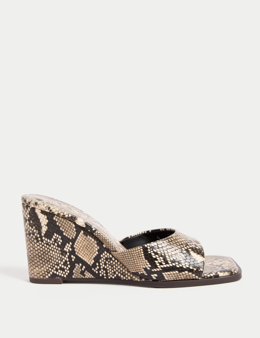 Snake Print Slip On Wedge Square Toe Mules 1 of 3