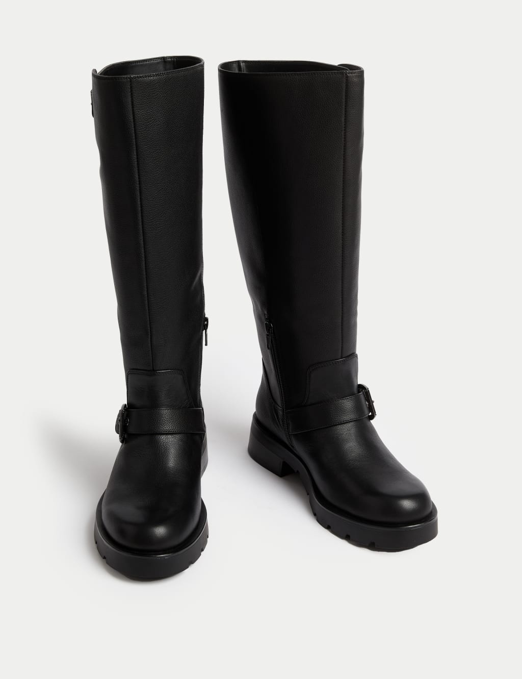Wide Fit Leather Biker Knee High Boots M S Collection M S