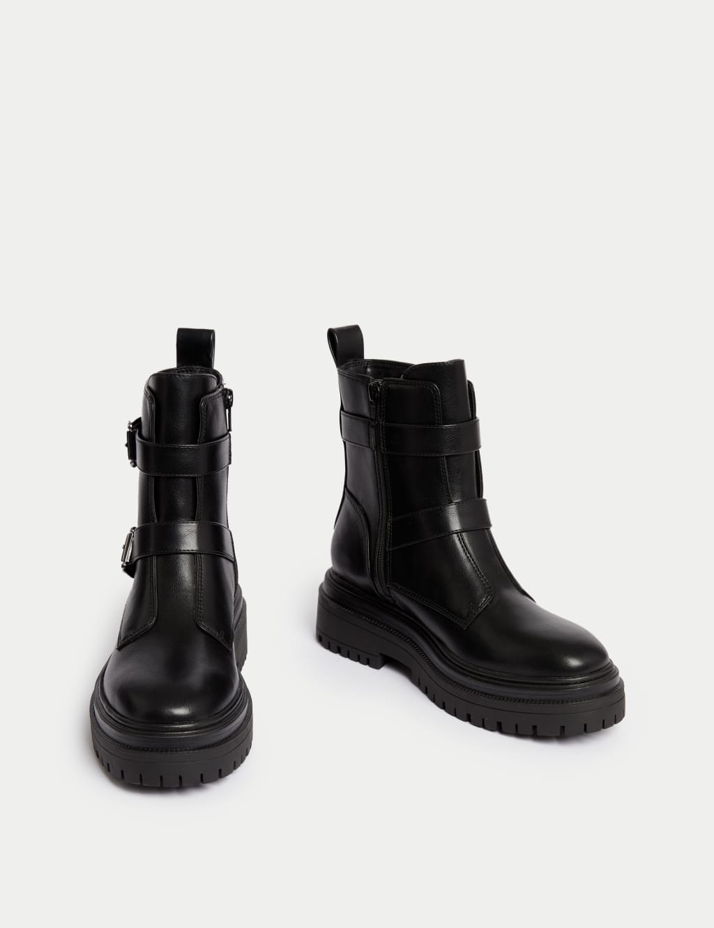 Chunky Buckle Flatform Ankle Boots