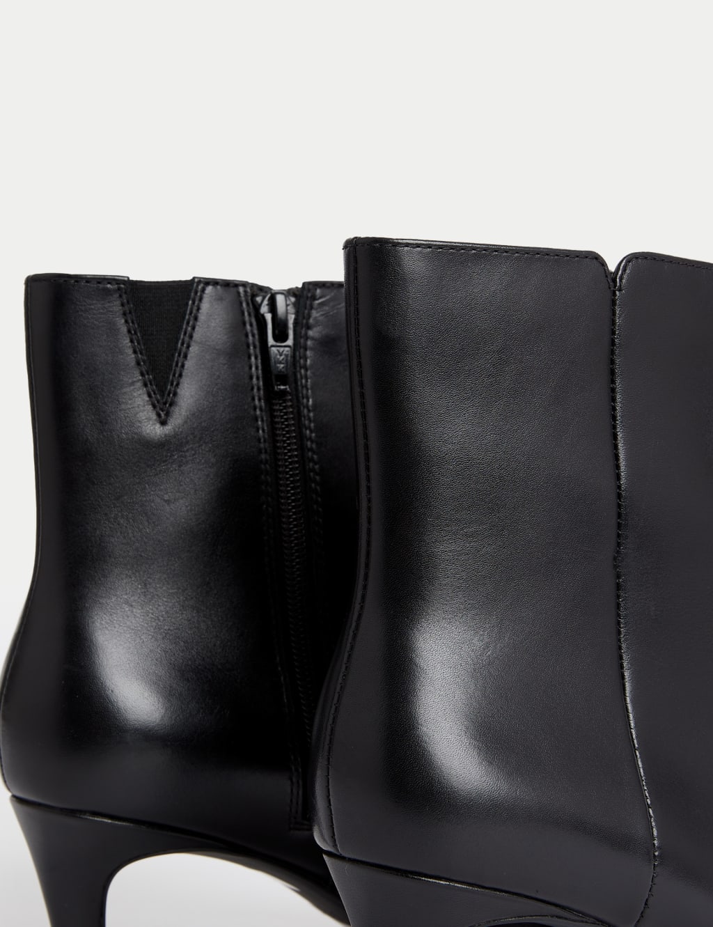 Leather Kitten Heel Pointed Ankle Boots