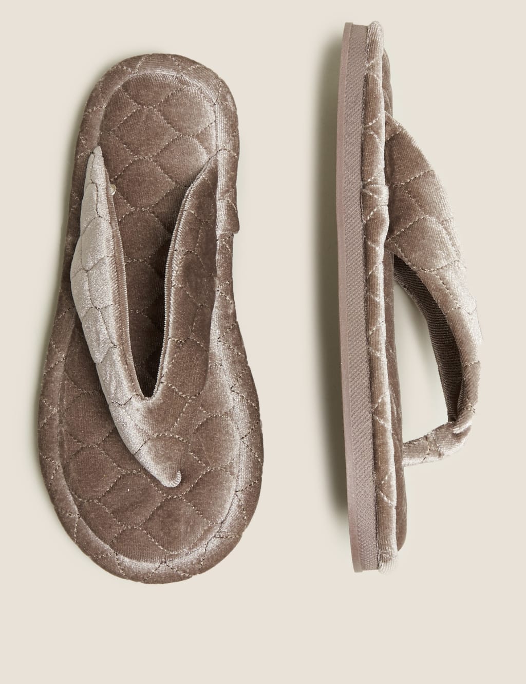 Velvet Open Toe Thong Slippers 3 of 5