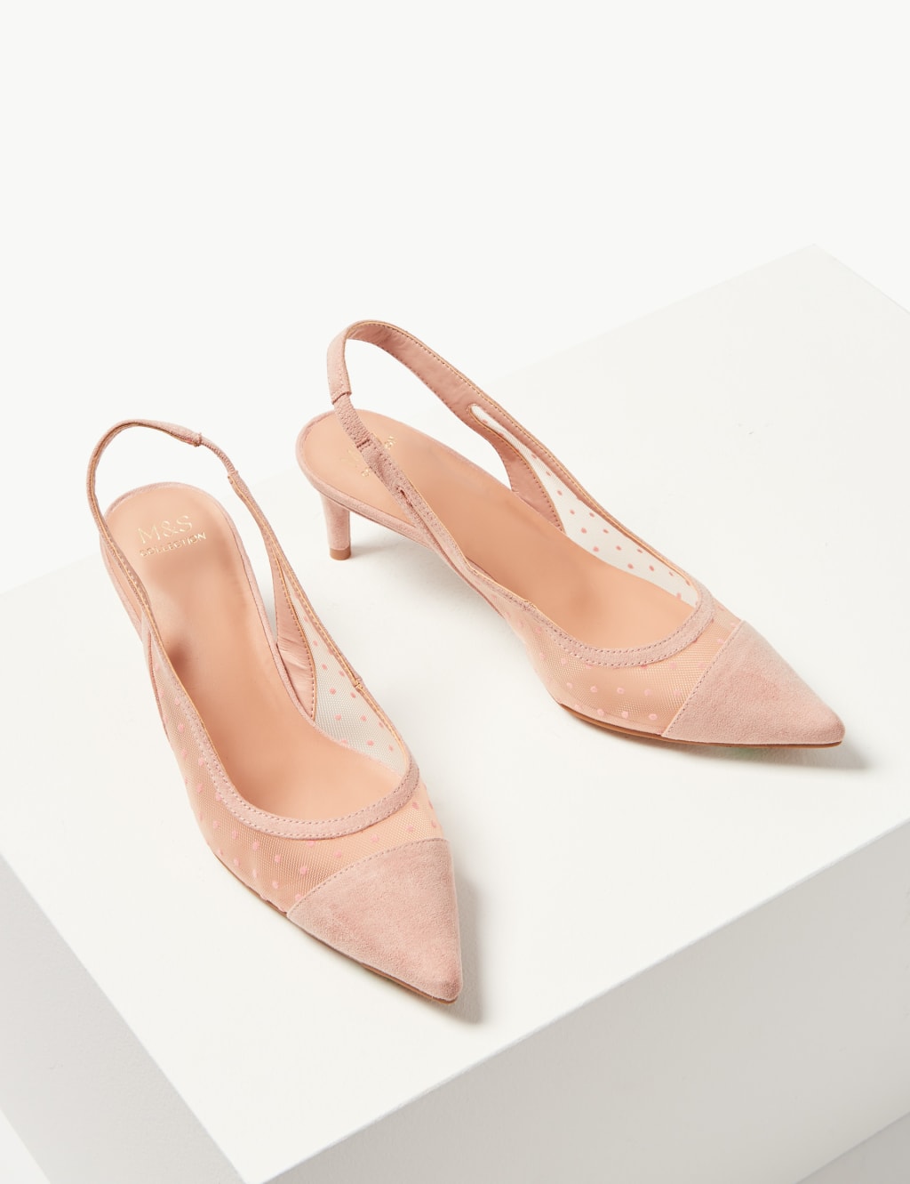 Spot Mesh Kitten Heel Slingback Court Shoes 3 of 5