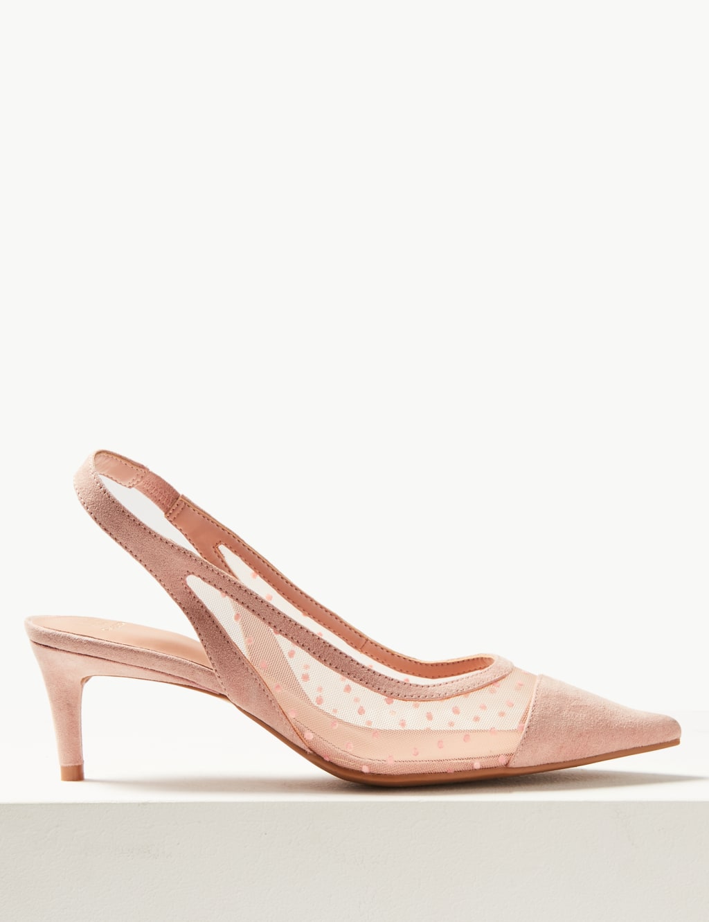 Spot Mesh Kitten Heel Slingback Court Shoes 2 of 5