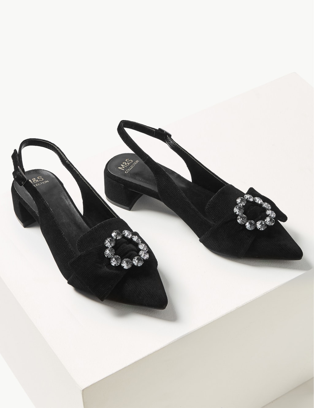 Jewel Block Heel Slingback Court Shoes M S Collection M S