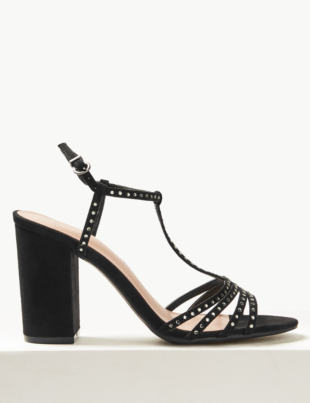 Block Heel Diamanté T-Bar Sandals 2 of 5