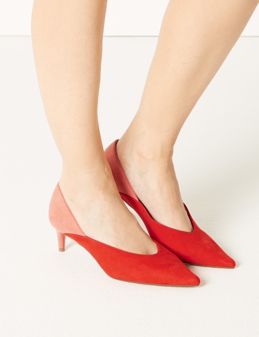 Kitten Heel Pointed Court Shoes M S Collection M S