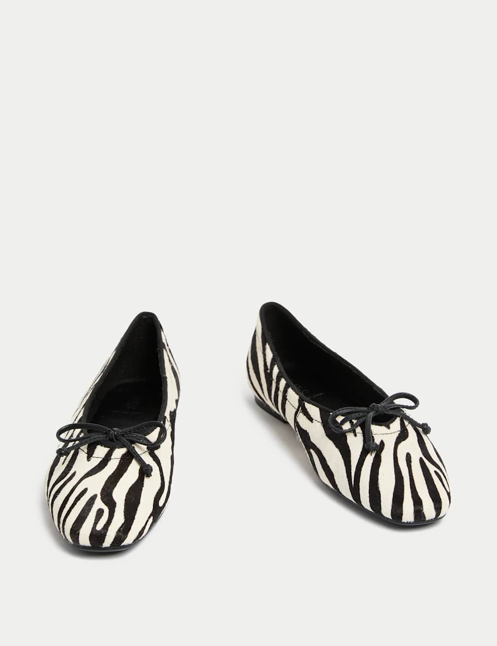 Leather Pony Hair Zebra Print Bow Ballet Pumps 2 of 3