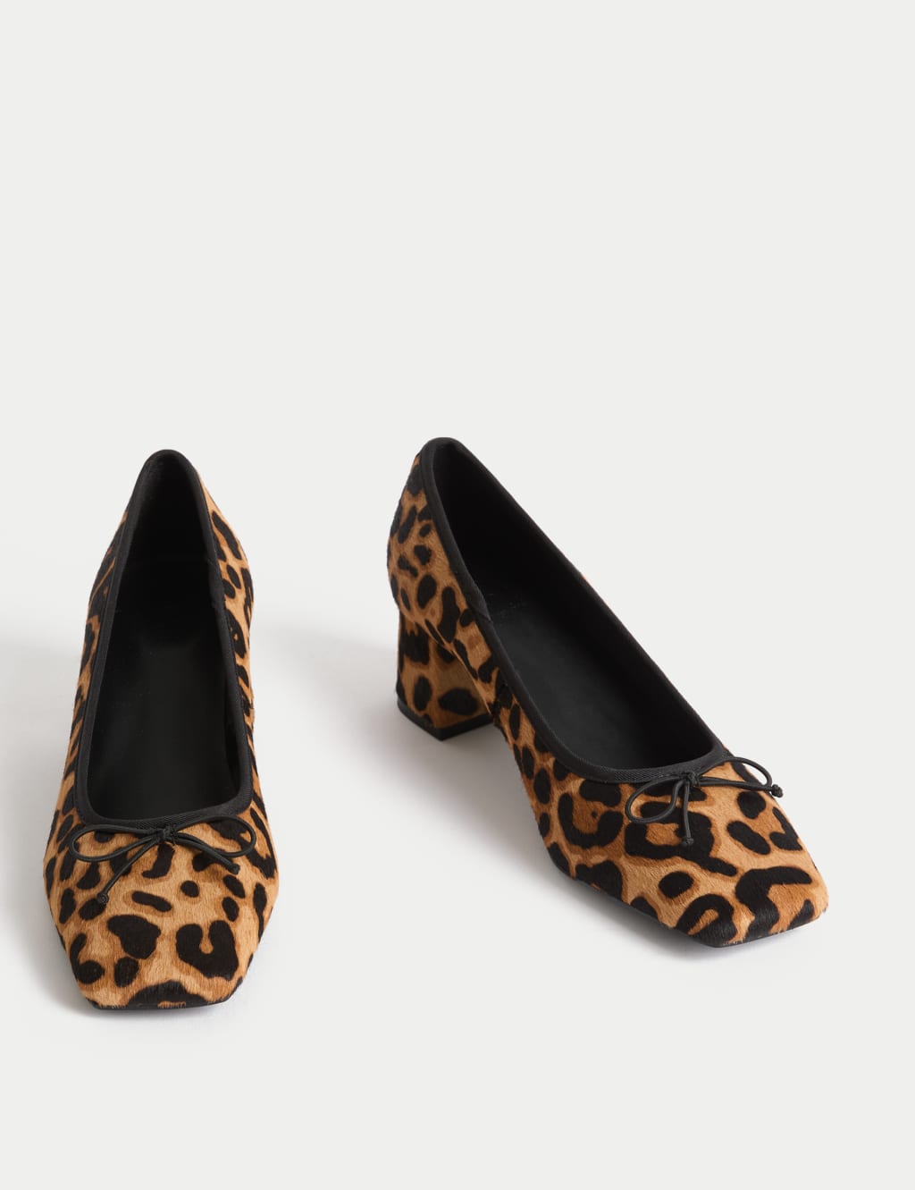 Leather Leopard Print Block Heel Court Shoes 2 of 3
