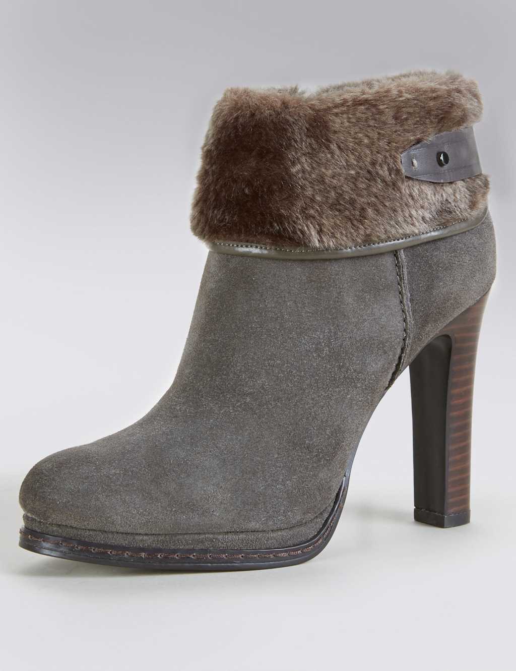 Suede Faux Fur Cuff Ankle Boots with Stain Away™ 1 of 3
