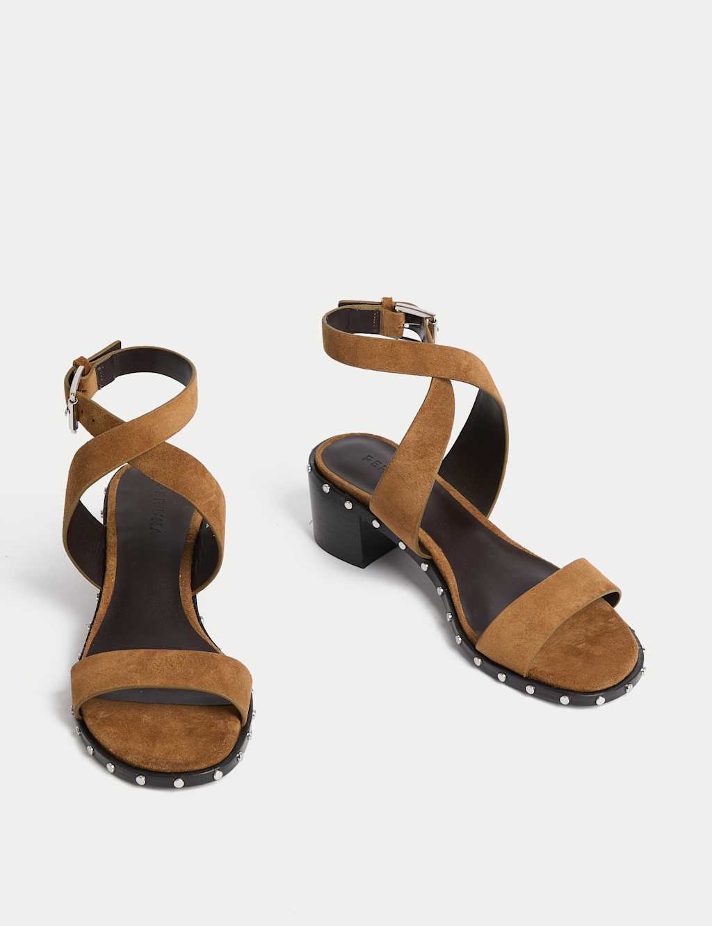 Suede Studded Ankle Strap Block Heel Sandals 2 of 3