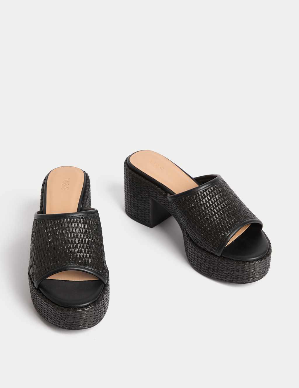 Raffia Woven Platform Peep Toe Mules 2 of 3