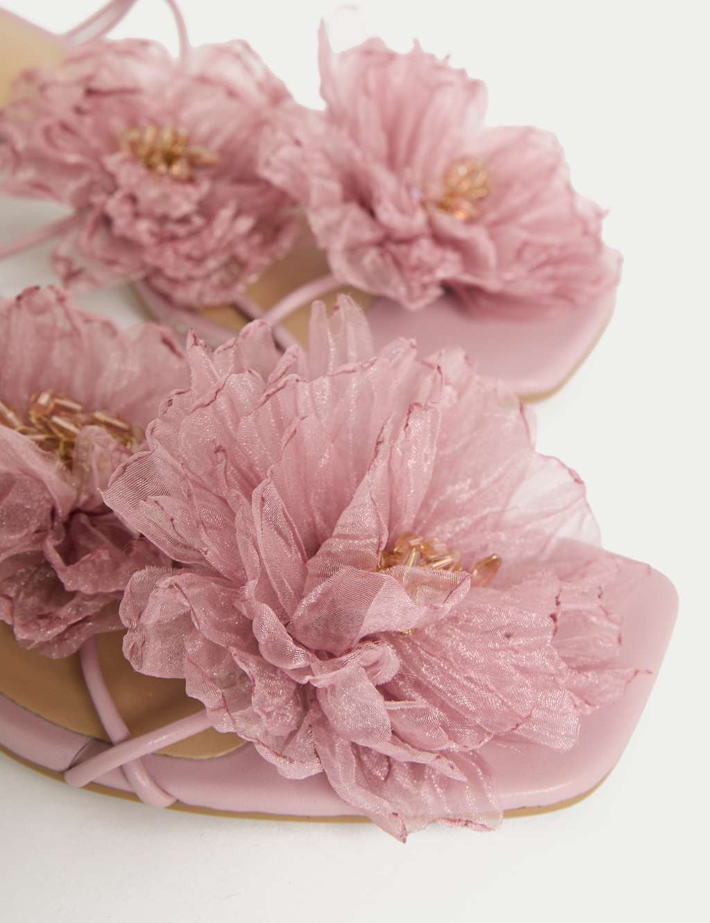 Organza Flower Corsage Block Heel Sandals 3 of 5