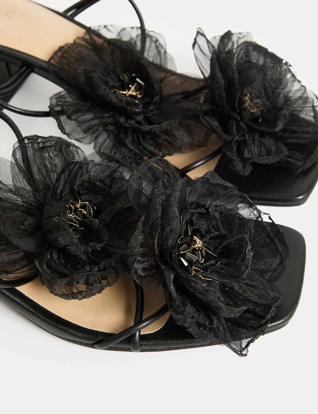 Organza Flower Corsage Block Heel Sandals 3 of 3