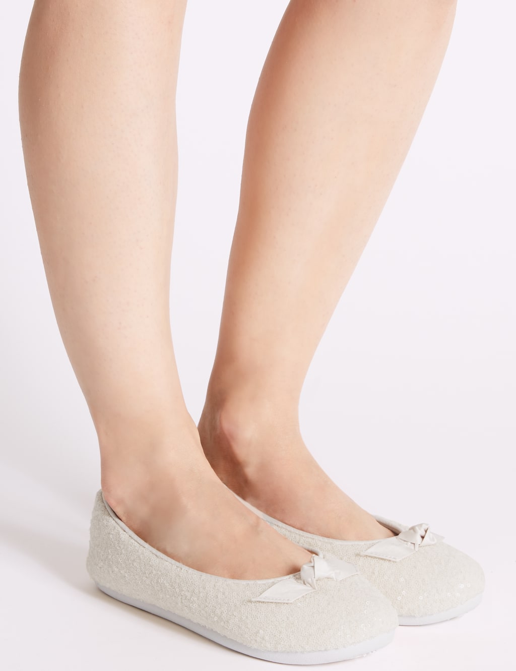 Sequin Bow Detail Ballerina Slippers M S Collection M S