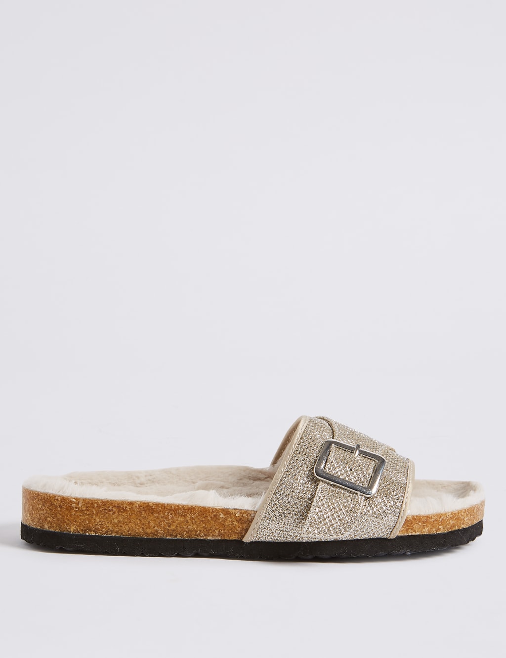 Faux Fur Buckle Slide Mule Slippers 2 of 6