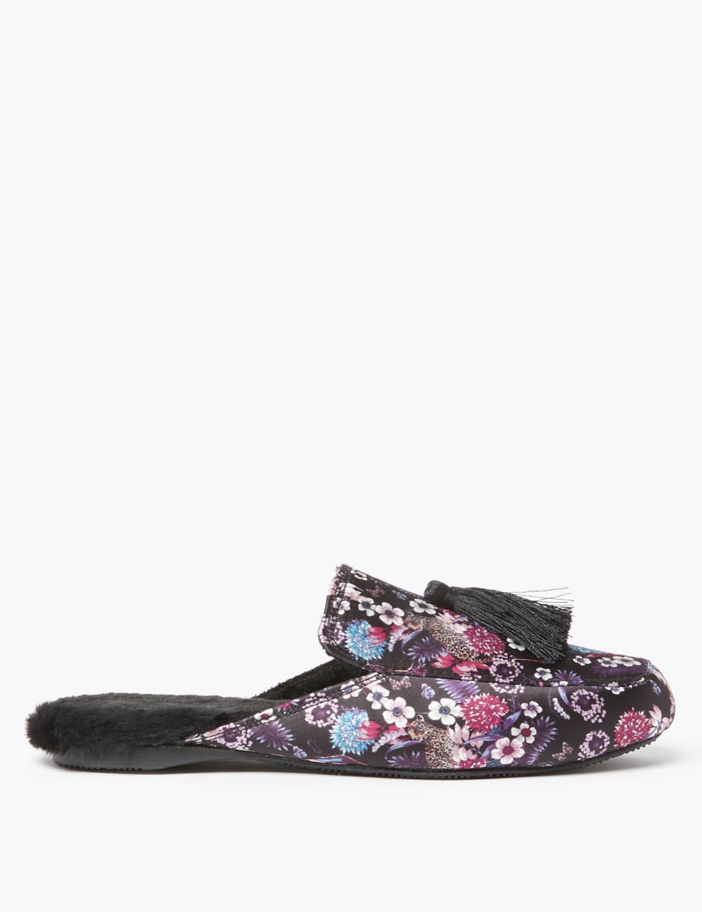 Floral Tassel Faux Fur Lined Mule Slippers M S Collection M S