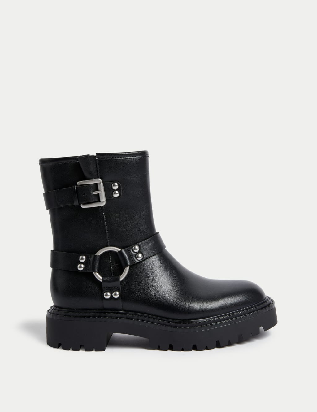 Biker Buckle Flatform Ankle Boots M S Collection M S