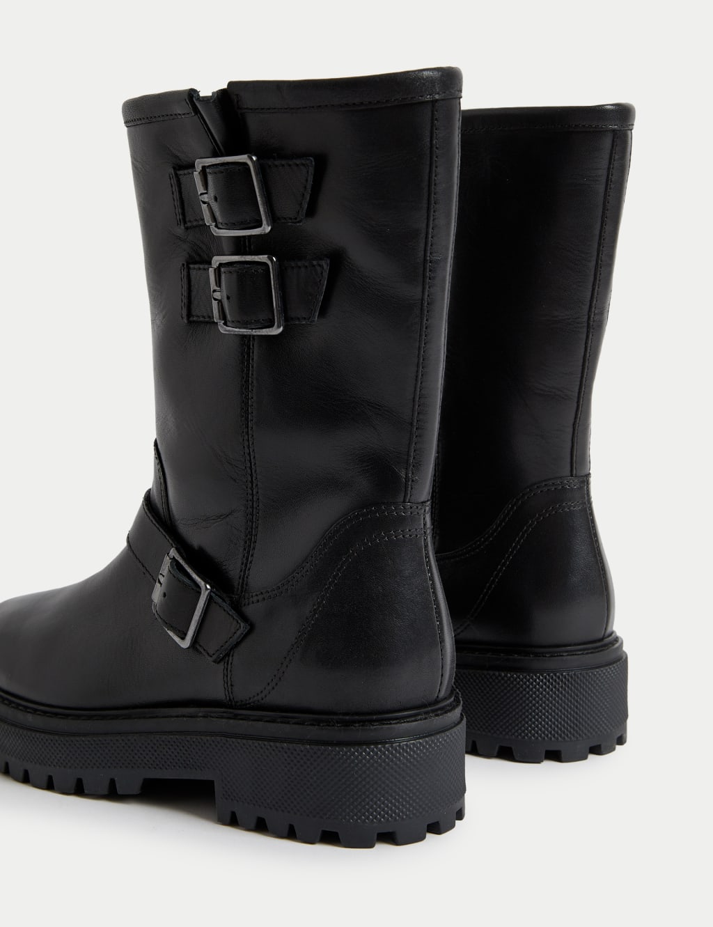 Leather Biker Buckle Flatform Boots M S Collection M S