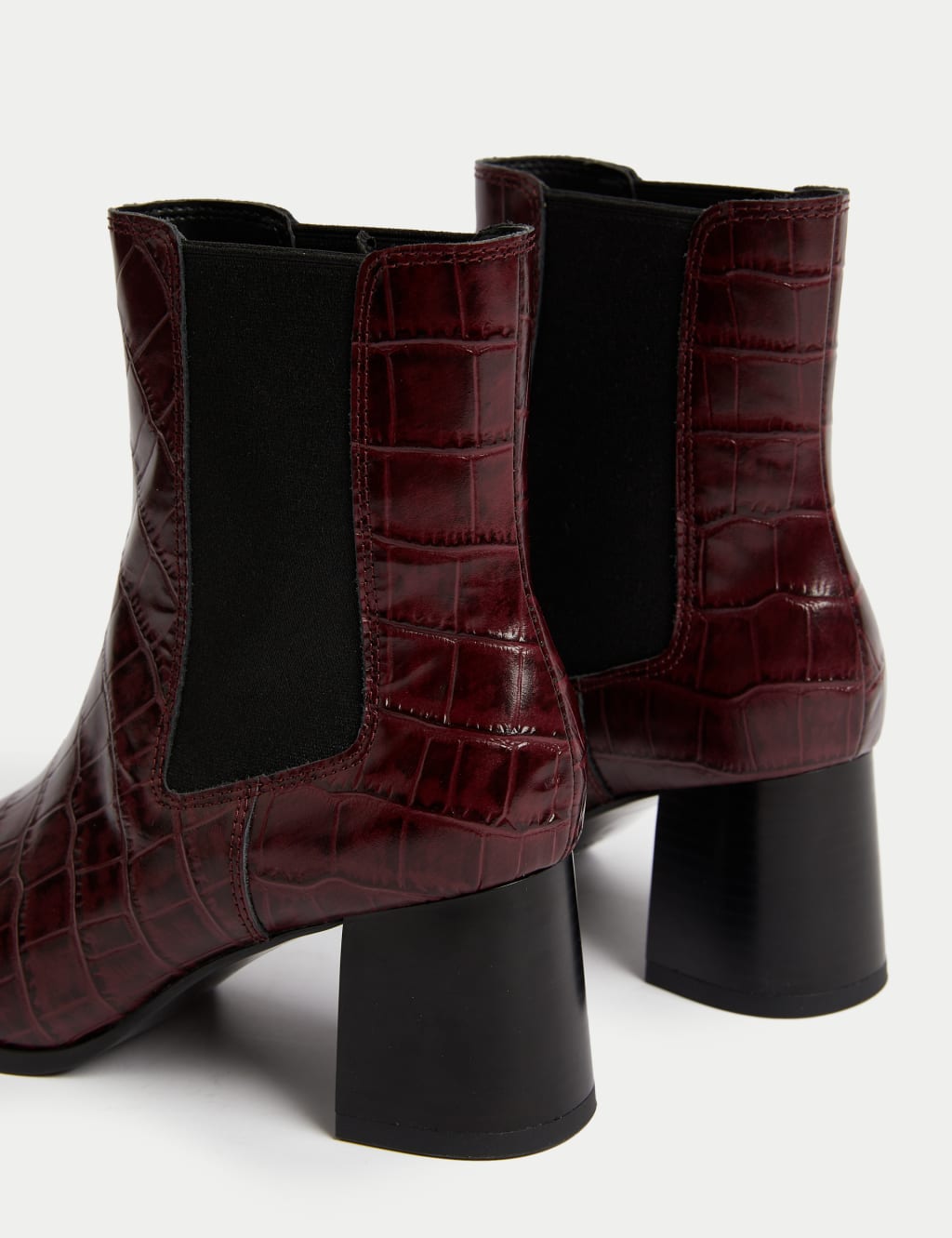 Leather Chelsea Croc Block Heel Boots