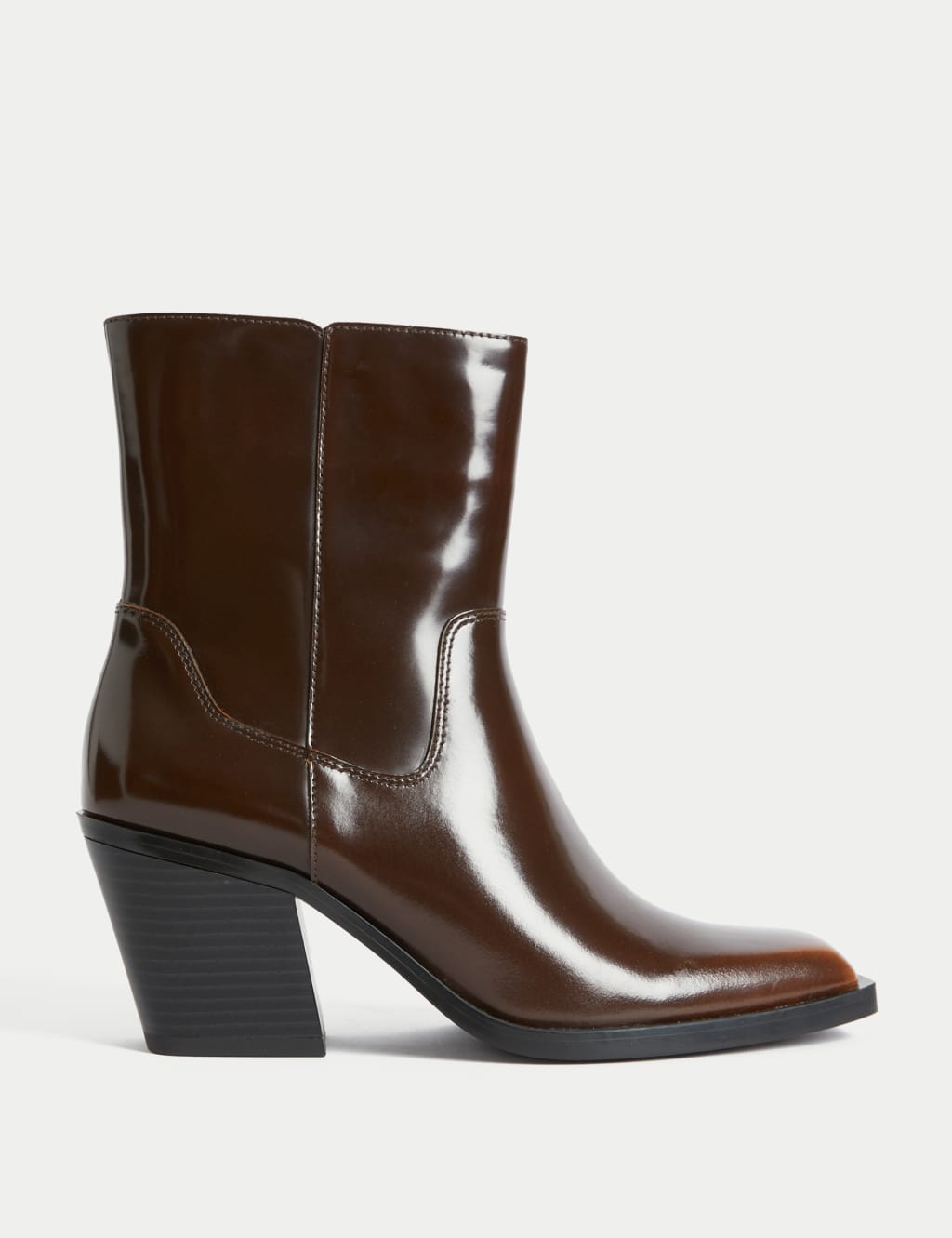 Leather Cow Boy Block Heel Ankle Boots M S Collection M S