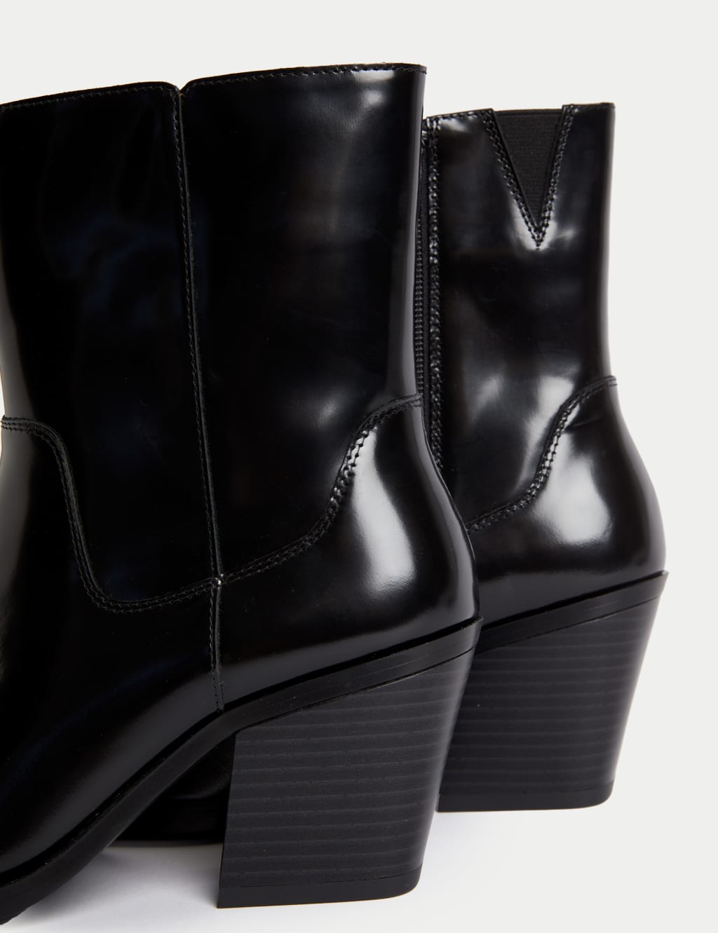 Leather Cow Boy Block Heel Ankle Boots M S Collection M S