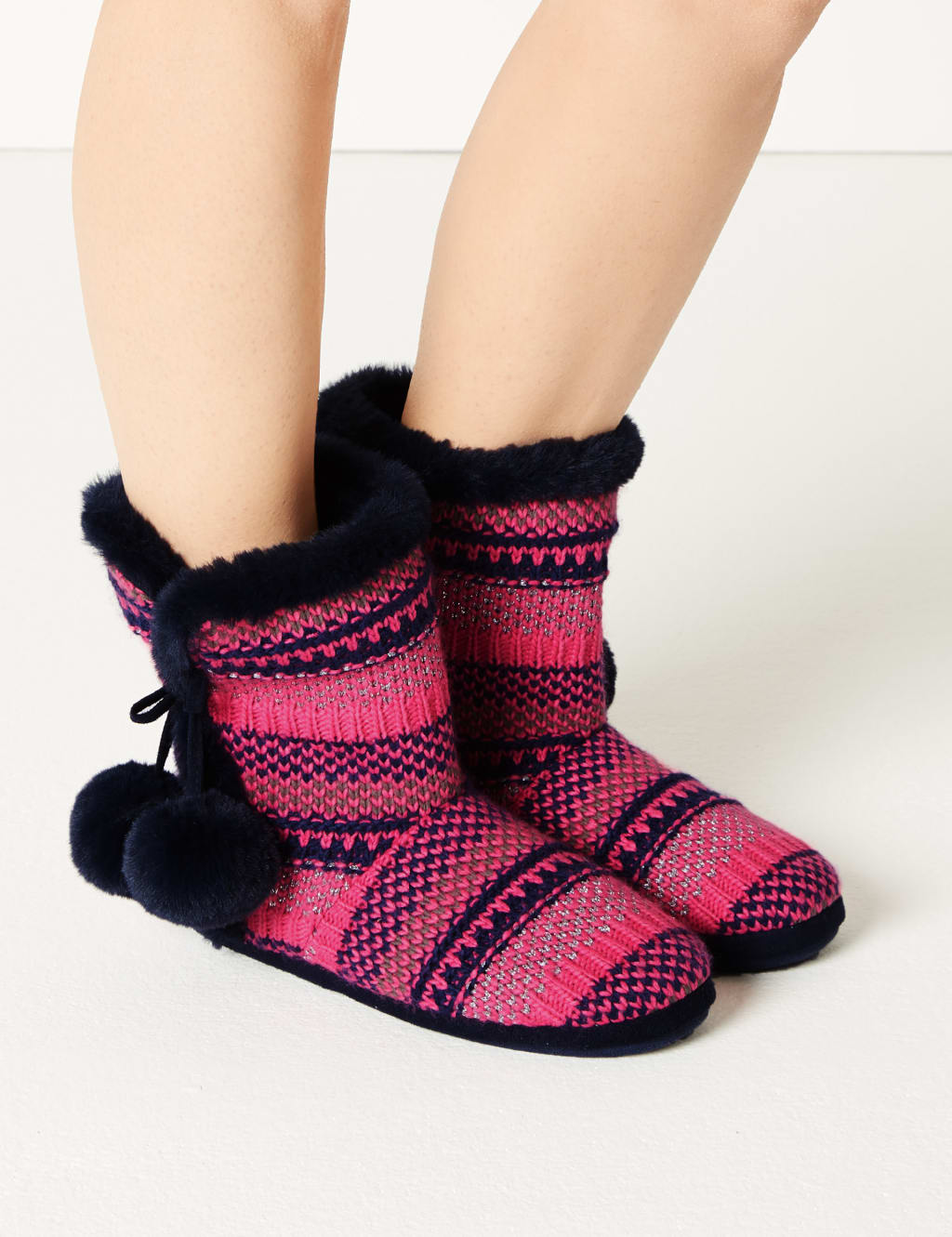 Fairisle Slipper Boots with Memory Foam M S Collection M S