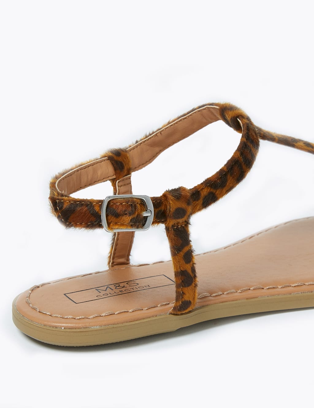 Leopard Print Flat T Bar Sandals M S Collection M S