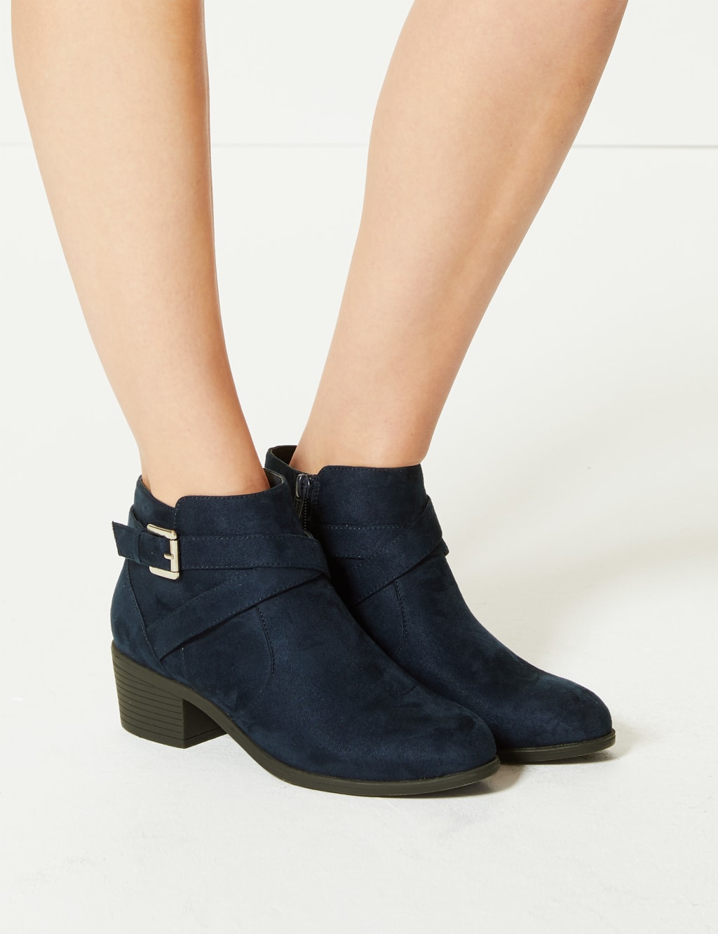 Buckle Block Heel Ankle Boots M S Collection M S