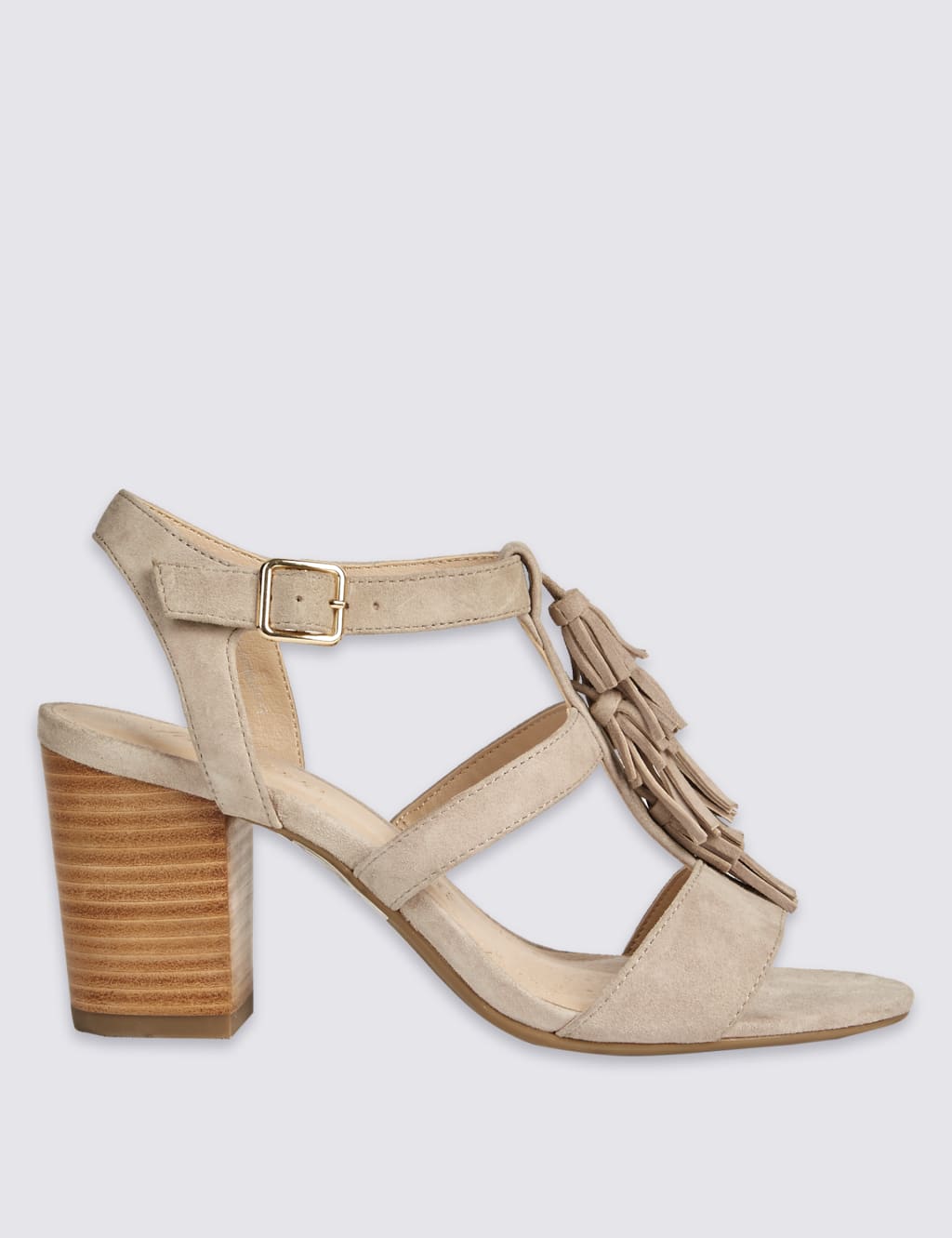 Suede Angular Heel Tassel Sandals 2 of 6