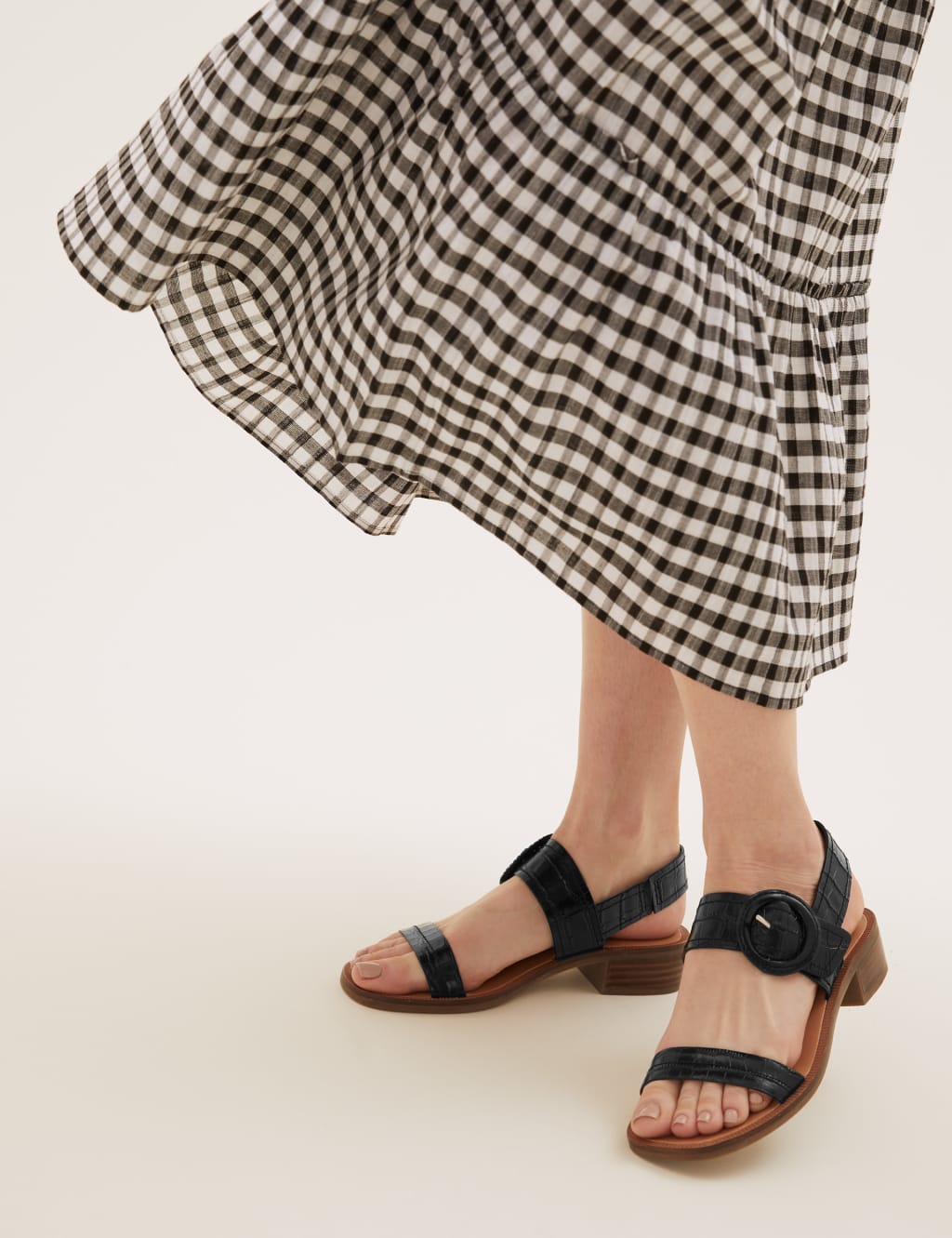 Leather Ankle Strap Block Heel Sandals 1 of 5