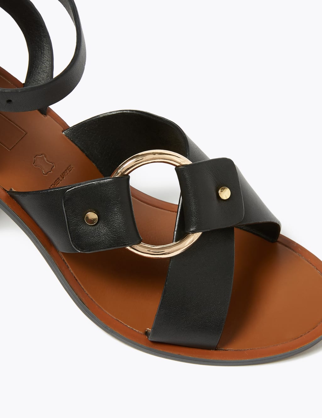 Leather Ring Detail Block Heel Sandals 3 of 4