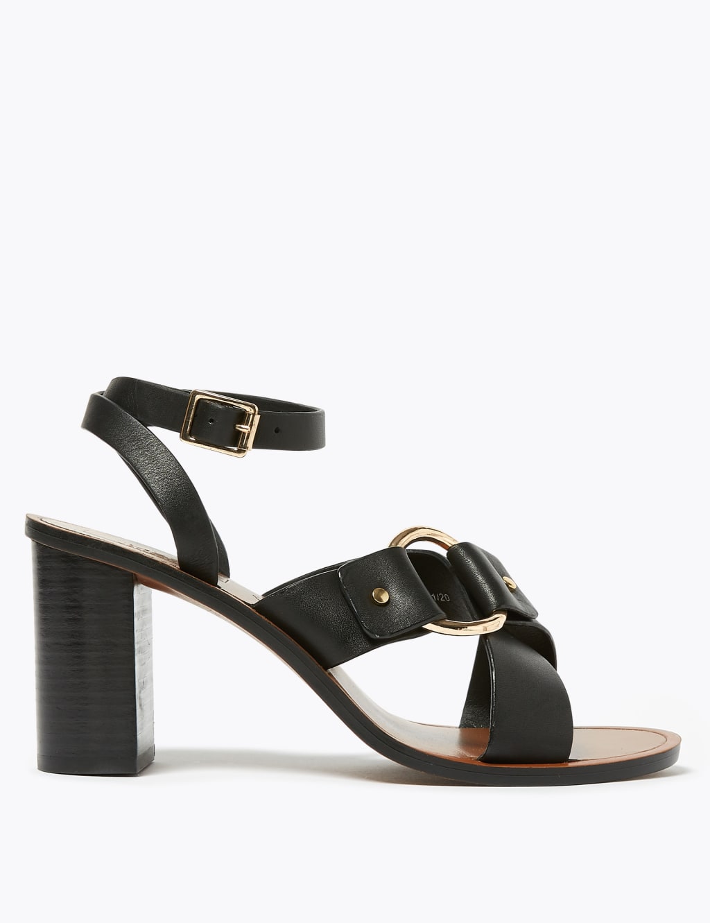 Leather Ring Detail Block Heel Sandals M S Collection M S