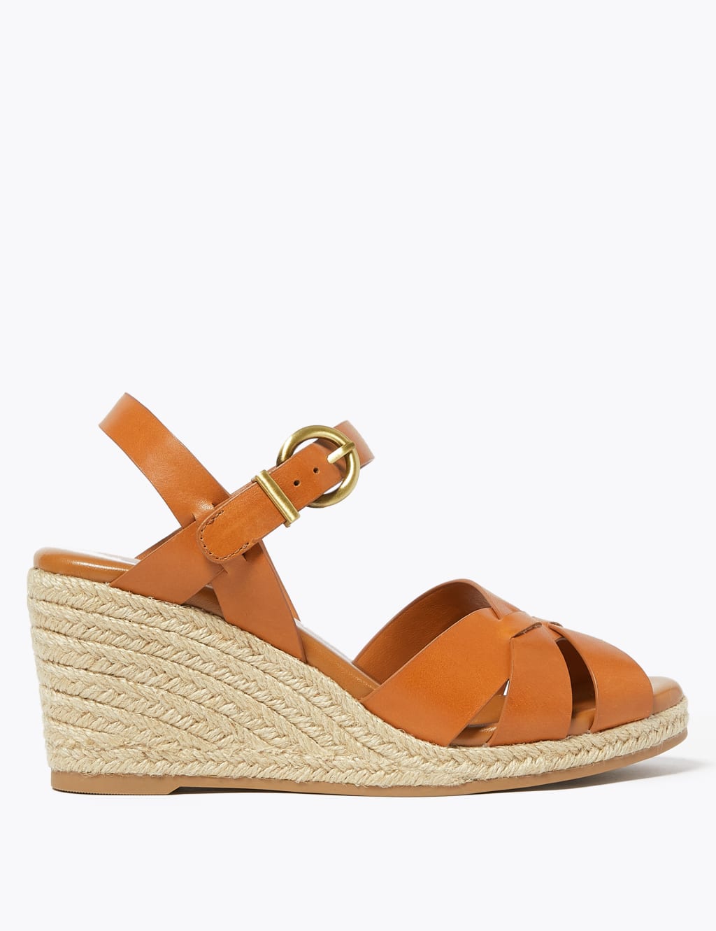 Leather Ankle Strap Wedge Espadrilles