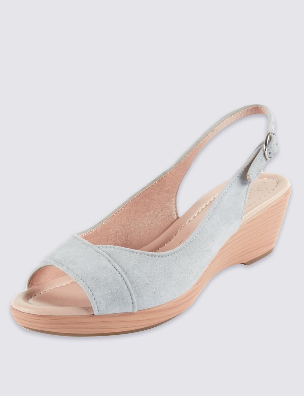 Suede Sling Wedge Sandals with Stain Away Footglove M S