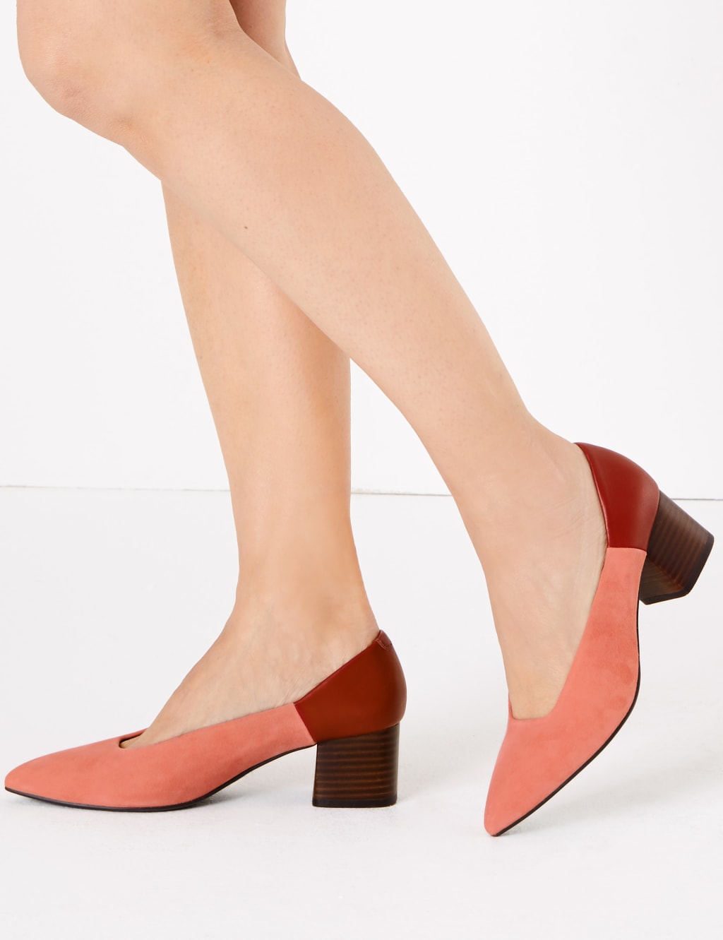 Suede Block Heel Court Shoes M S Collection M S