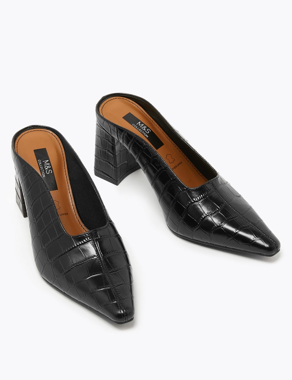 Leather Square Toe Mules M S Collection M S