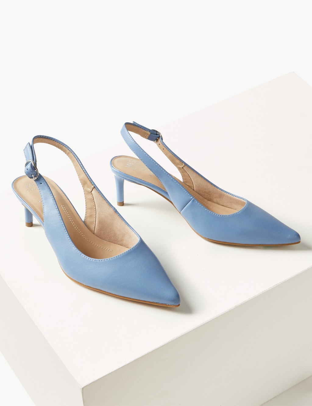 Leather Kitten Heel Slingback Shoes 3 of 5